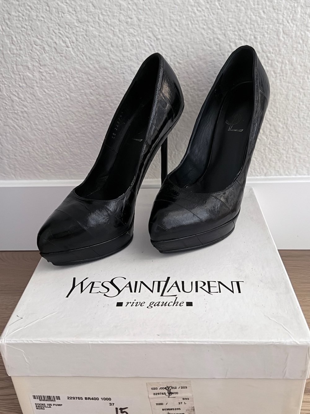 Yves Saint Laurent Black Patent Leather Platform Stiletto Pumps/Mules y2k